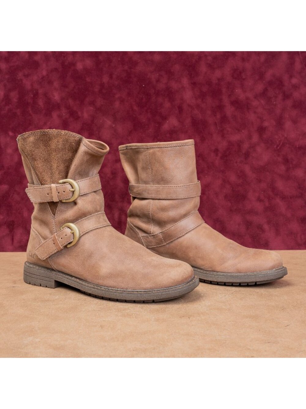 CAT Women Tough Brown Leather Moto Slip-on Mid Boots sz 9US EUR40